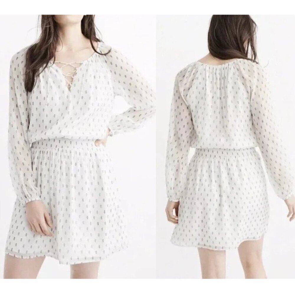 Abercrombie & Fitch Lace Up Balloon Sleeve Blouson Peasant Dress - 35946